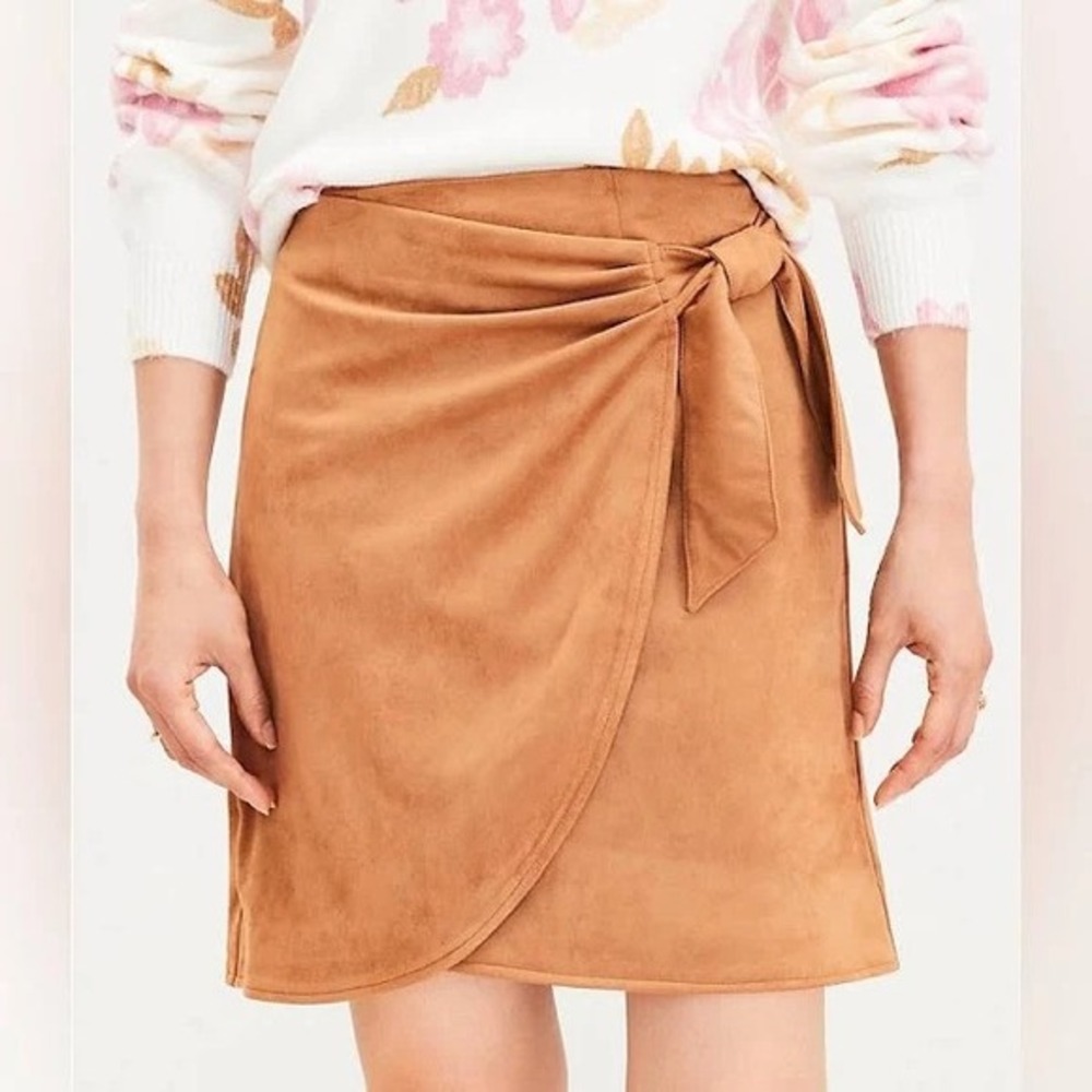 LOFT Faux Suede Mini Skirt Tan‎ Brown A-Line Career Casual Size 6